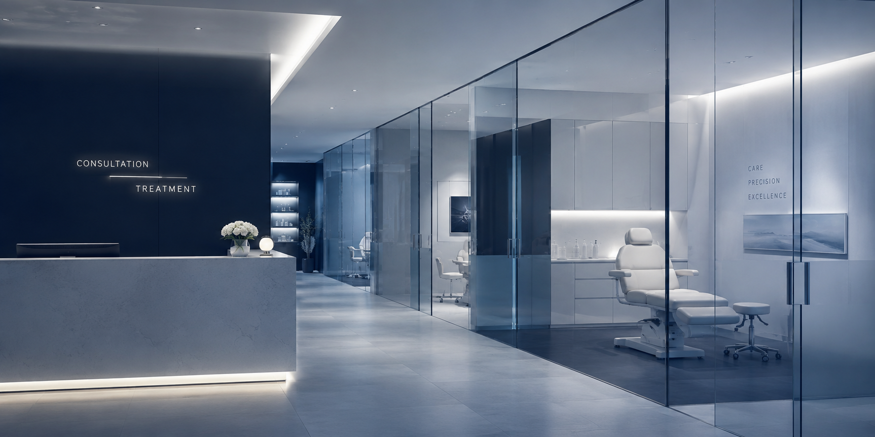 Premium medico-aesthetic clinic reception and treatment rooms
